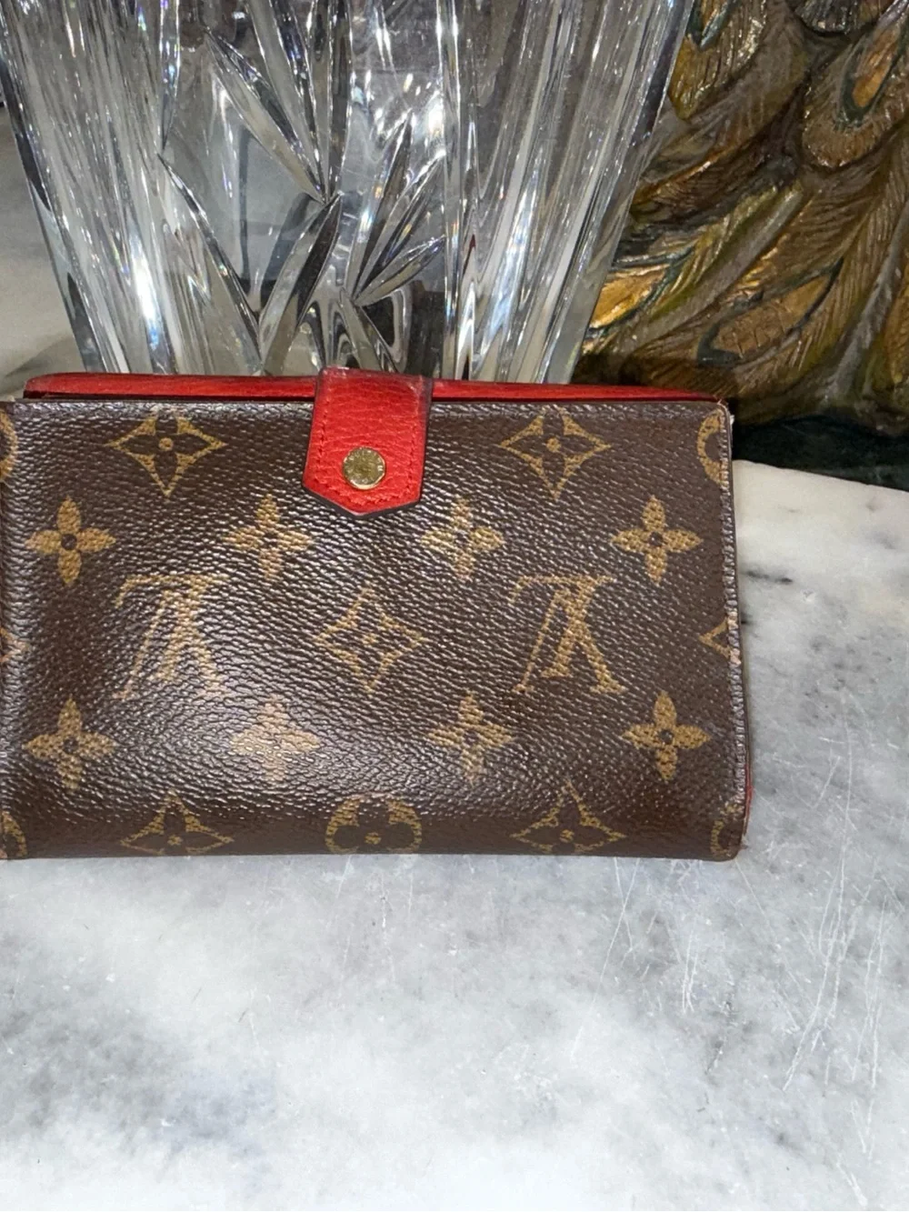 Louis Vuitton Mono Pallas Wallet Monogram & Red Leather. Very Good Condition